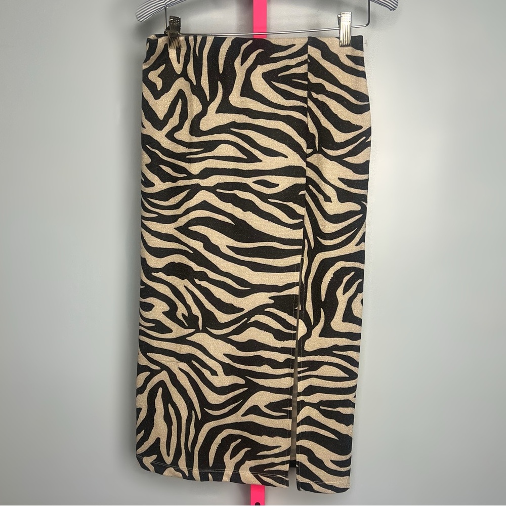 H&M Zebra Print Metallic Knit Midi Skirt XS
